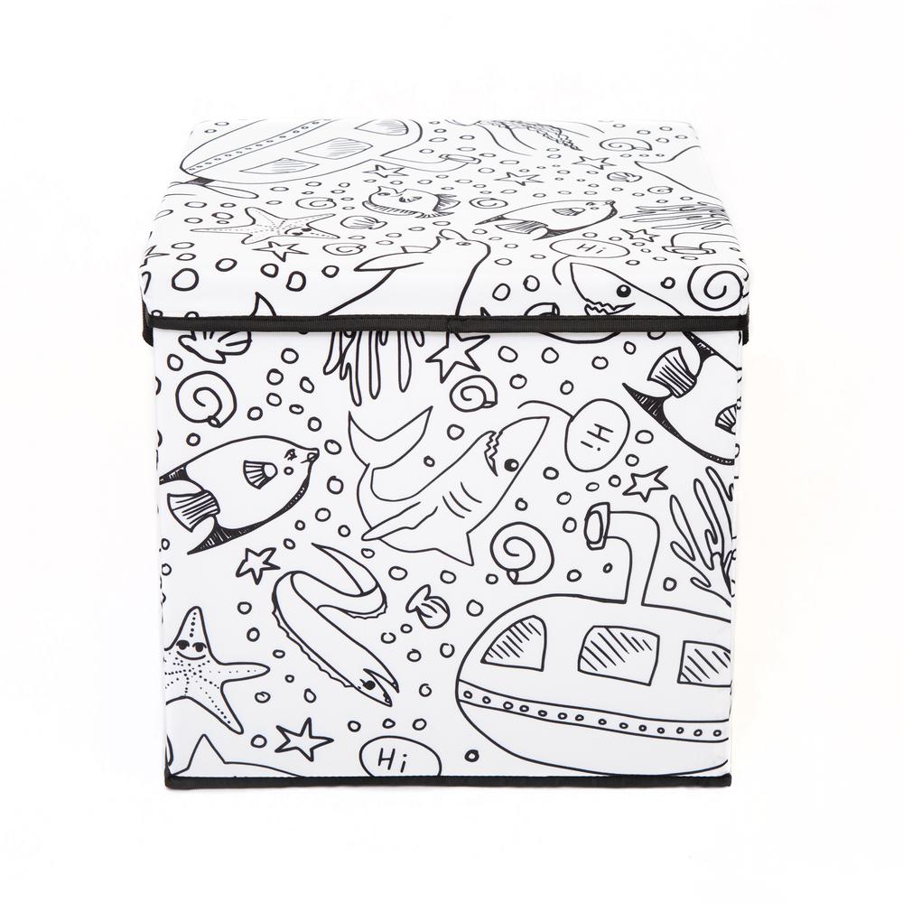 Kid's Coloring Storage Cube with Lid (includes 4 Pack Of Washable Markers) - Under Sea Print. Picture 1