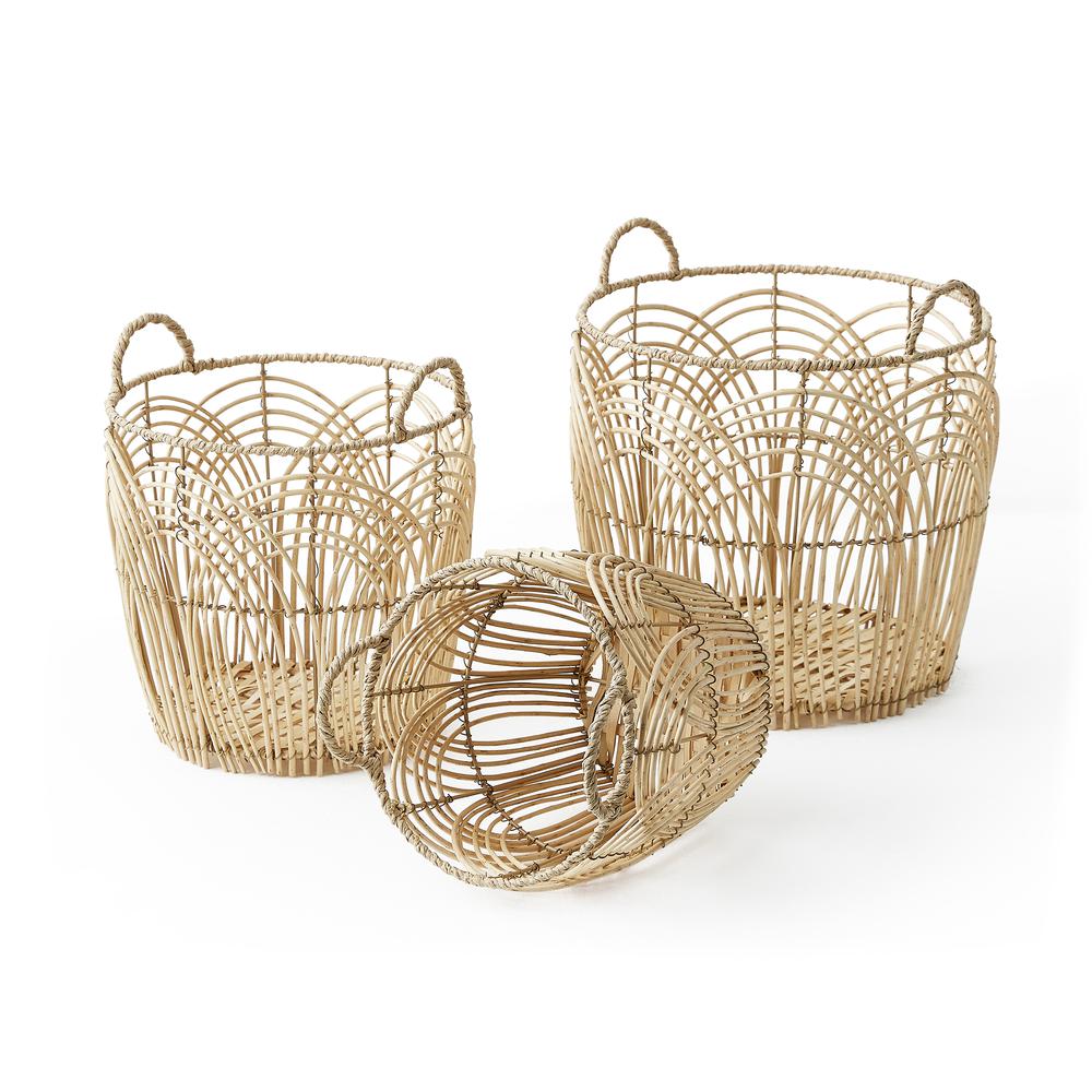 Set Of Three Wire, Willow And Wrapped Rim With Ear Handles. Picture 2