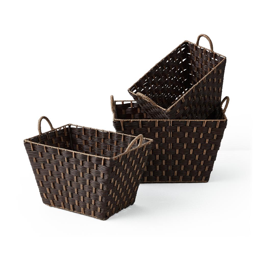 Set Of Three Rectangular Faux Wicker Storage Bins In Combo Weave. Picture 2