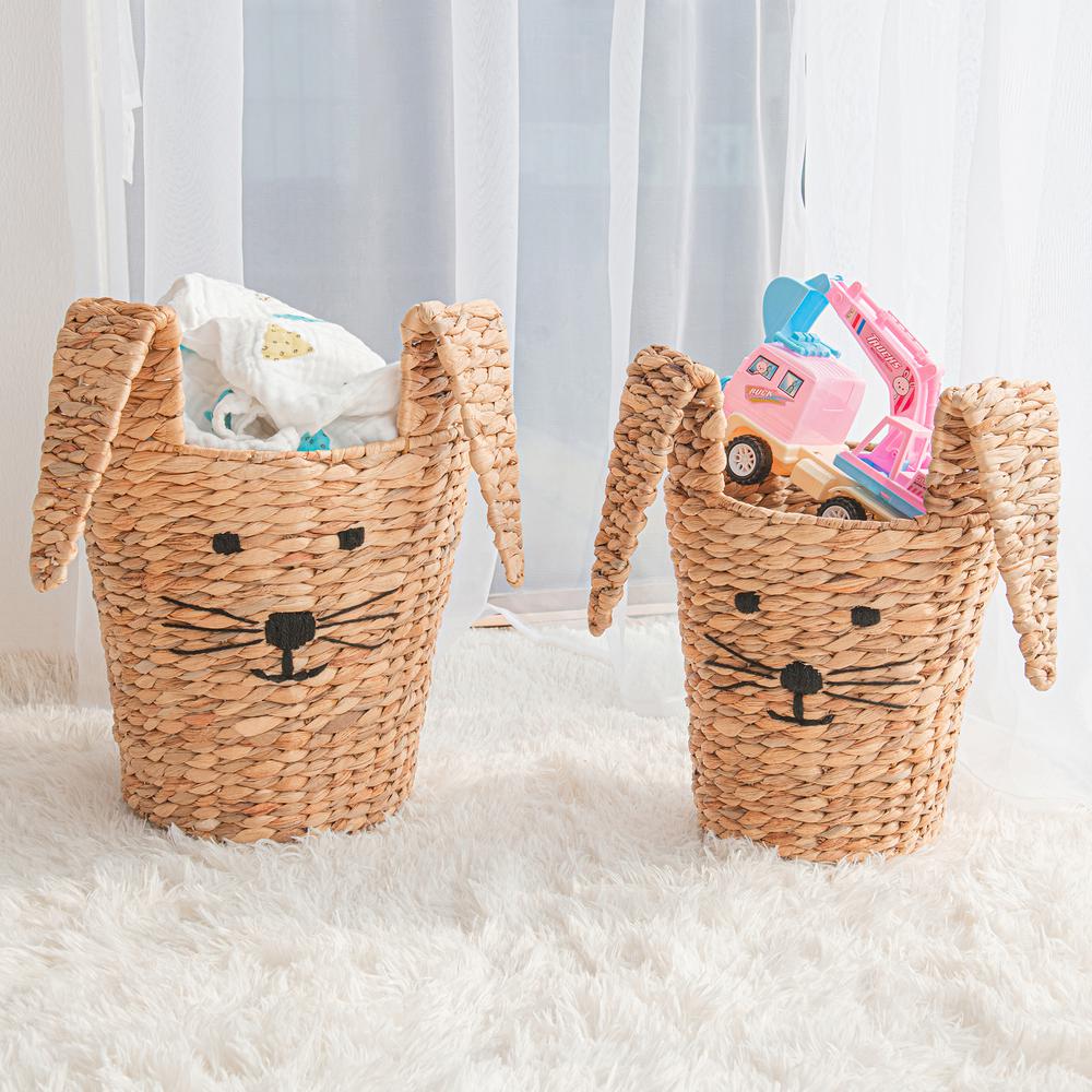 Set of Two Round Tapered Bunny Baskets - Natural. Picture 1