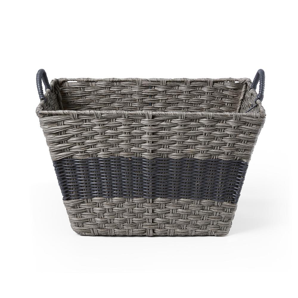 Set Of Three Rectangular Faux Wicker Storage Bins In Combo Weave with Cut Out Handles. Picture 3