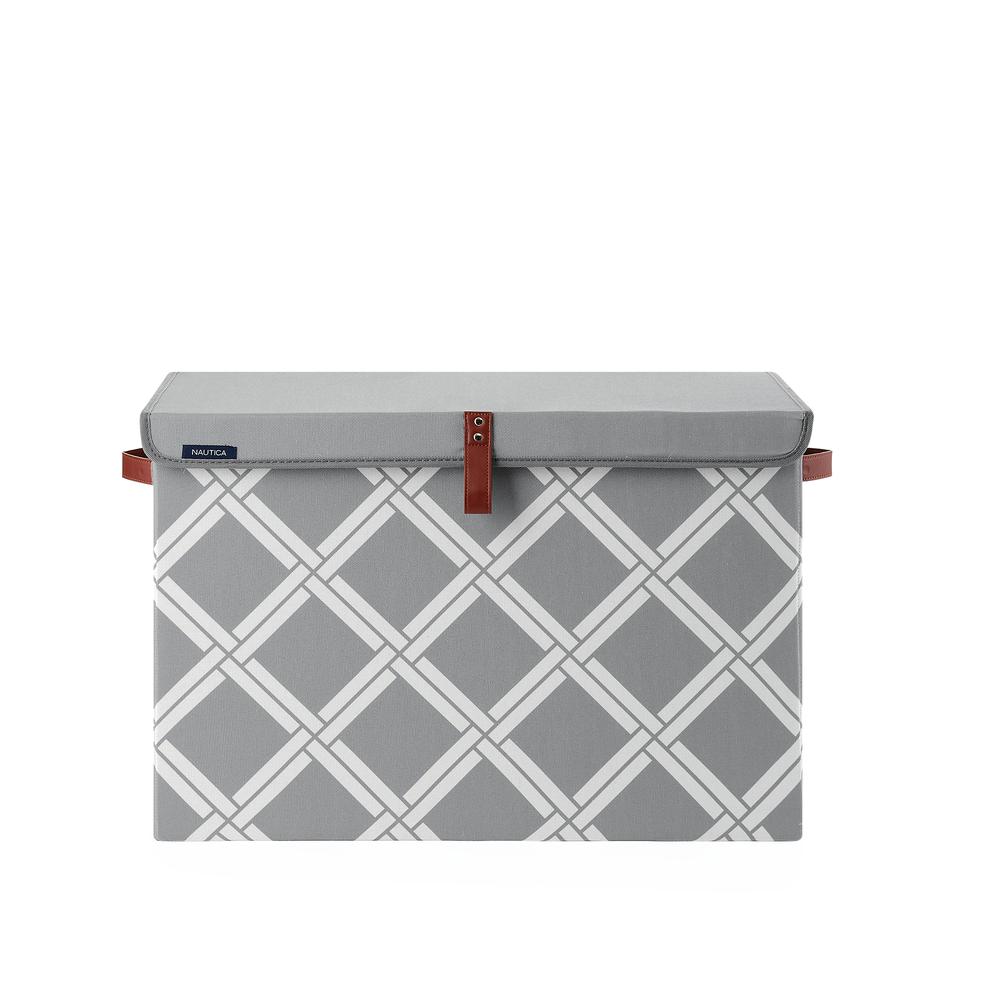 Nautica Foldable Large Storage Trunk with Lid - Grey Box Weave. Picture 1