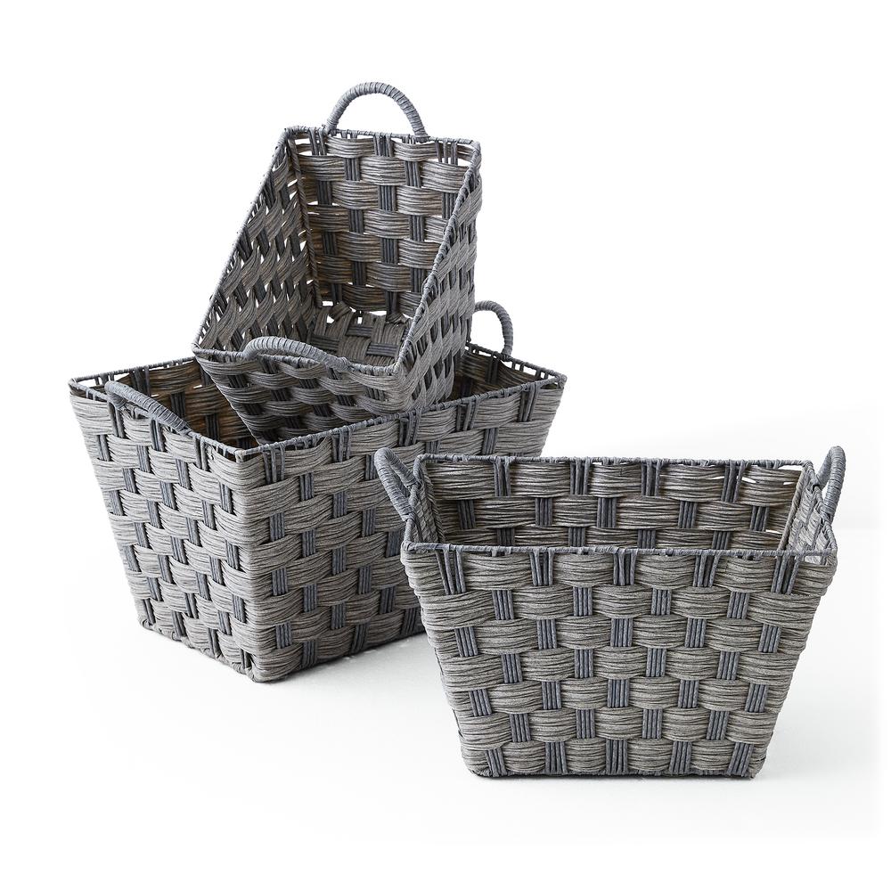 Set Of Three Rectangular Faux Wicker Storage Bins In Combo Weave Grey. Picture 2
