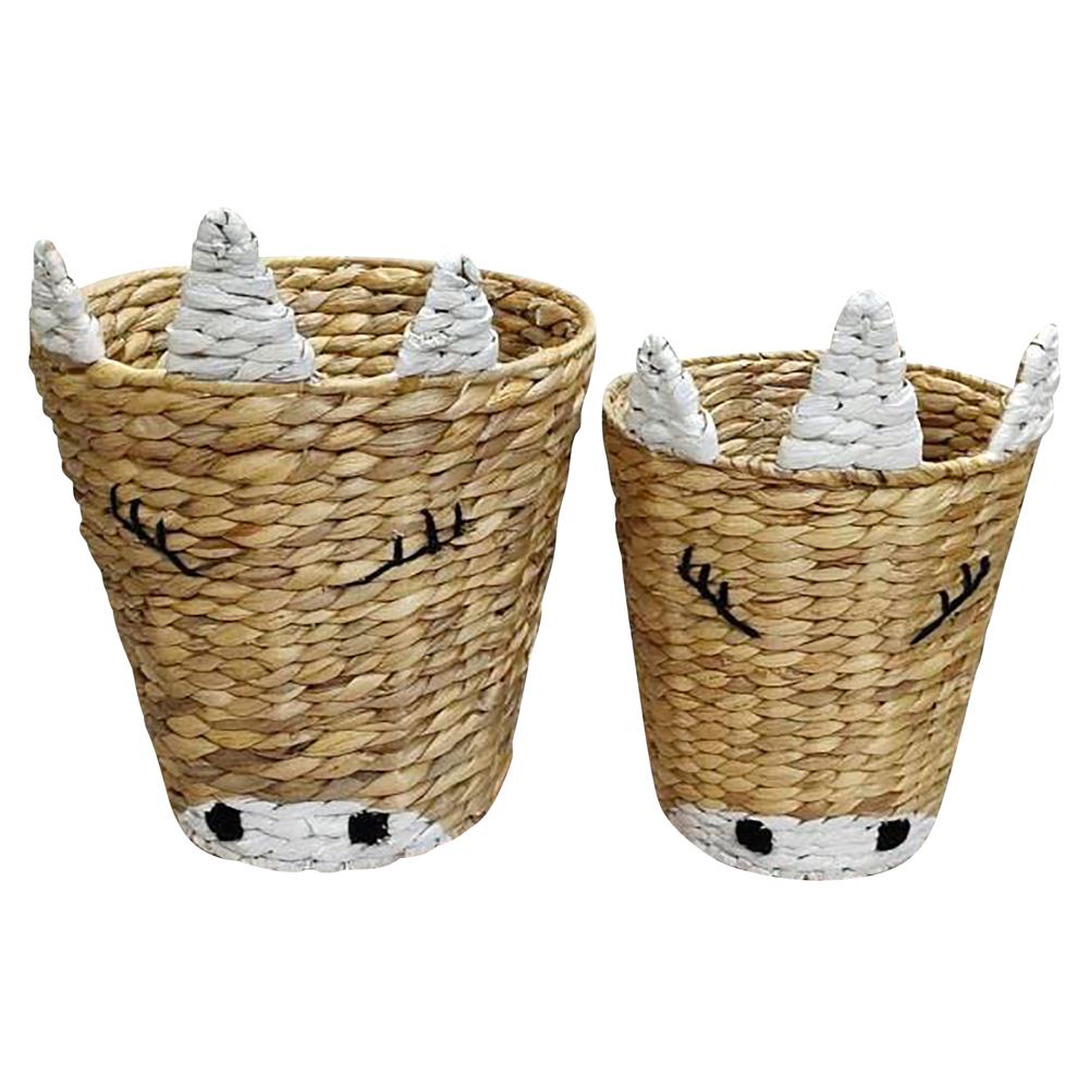 Set of Two Round Unicorn Baskets - Natural. Picture 3
