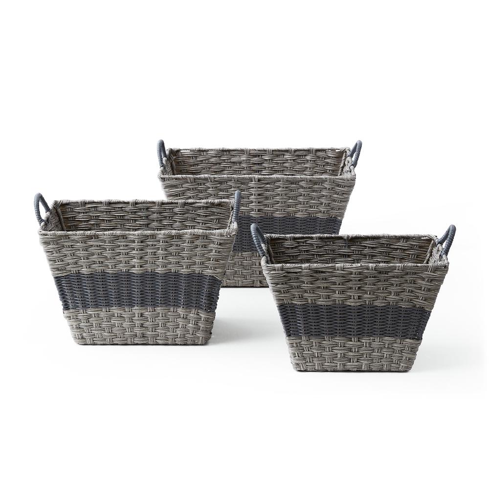 Set Of Three Rectangular Faux Wicker Storage Bins In Combo Weave with Cut Out Handles. Picture 1
