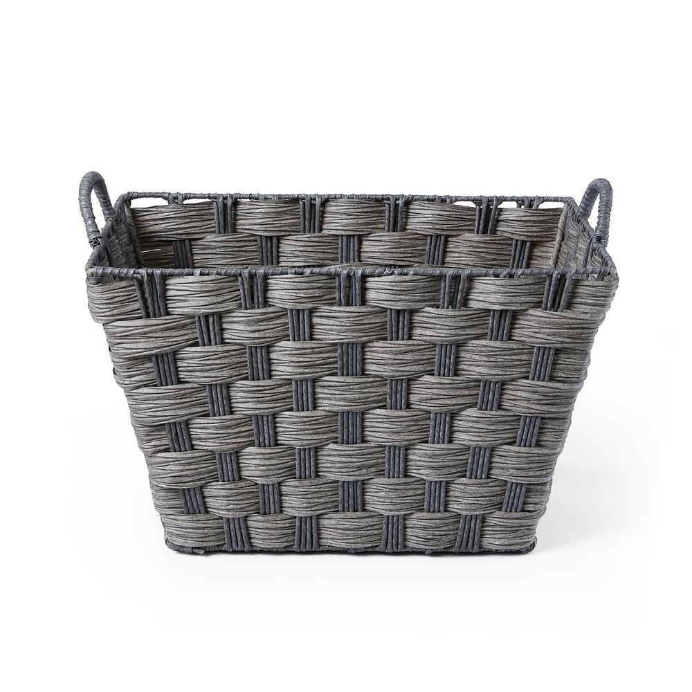 Set Of Three Rectangular Faux Wicker Storage Bins In Combo Weave Grey. Picture 3