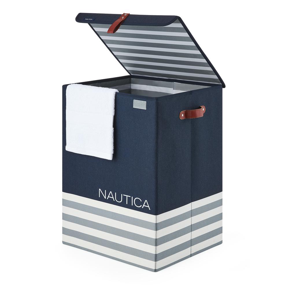 Nautica Foldable Hamper with Lid - Navy Stripe. Picture 3
