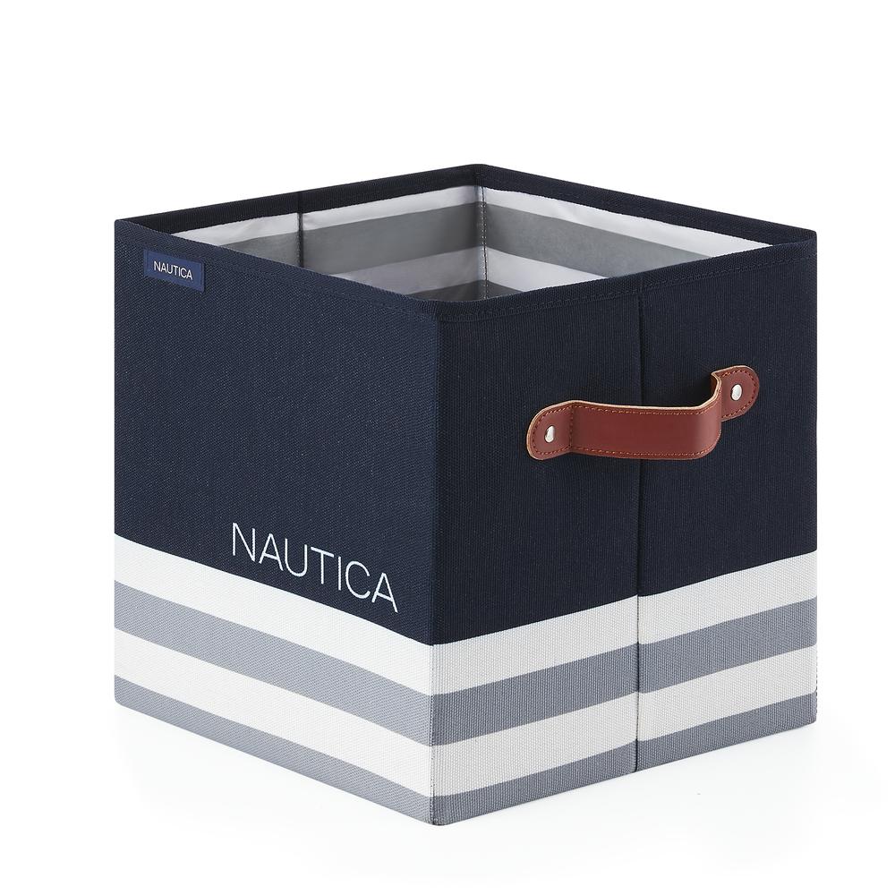 Nautica Foldable Storage Cube - Navy Stripe. Picture 3