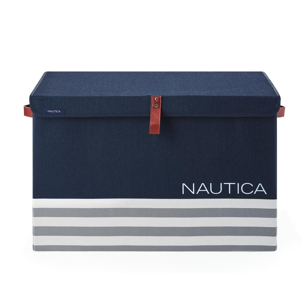 Nautica Foldable Large Storage Trunk with Lid - Navy Stripe. Picture 1
