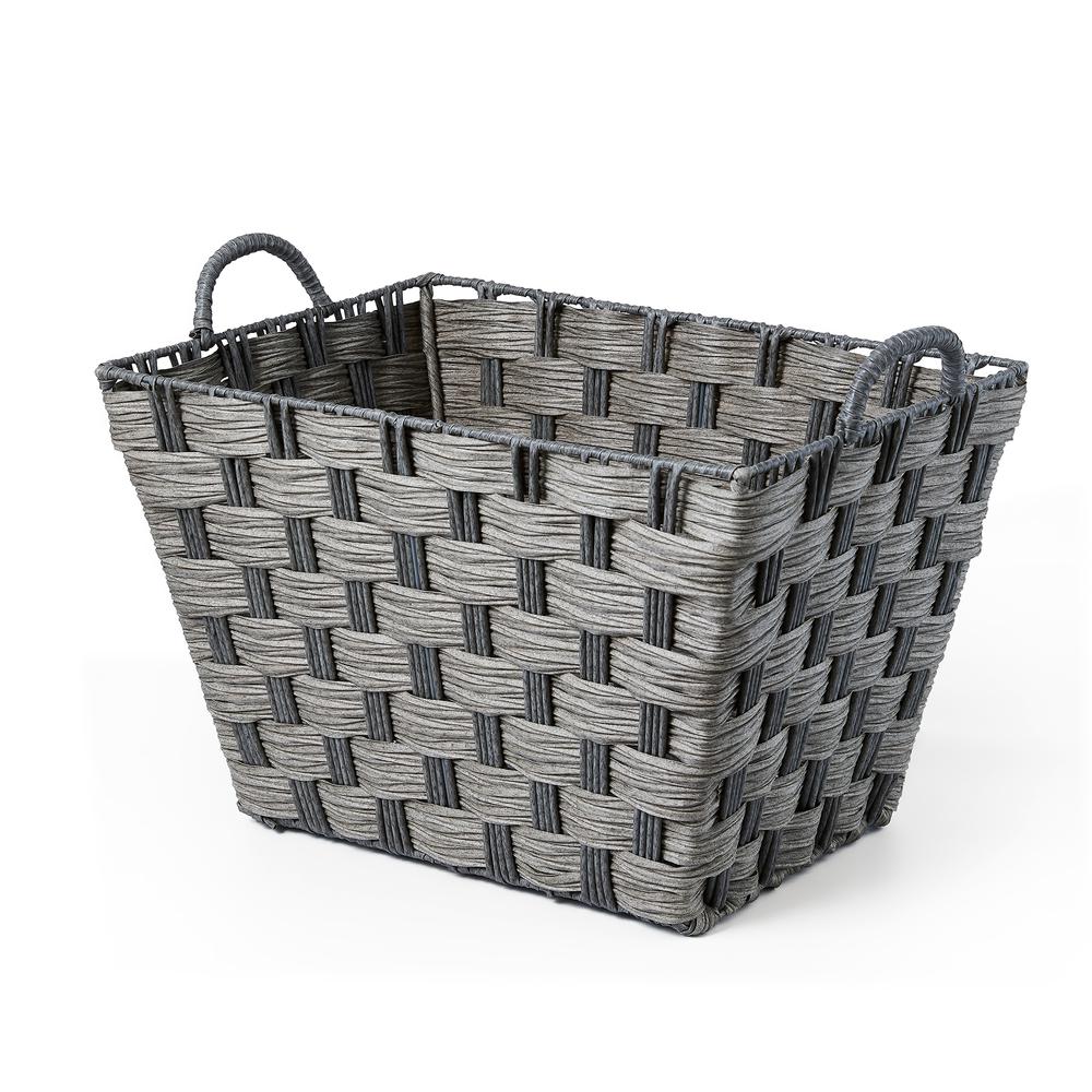 Set Of Three Rectangular Faux Wicker Storage Bins In Combo Weave Grey. Picture 4