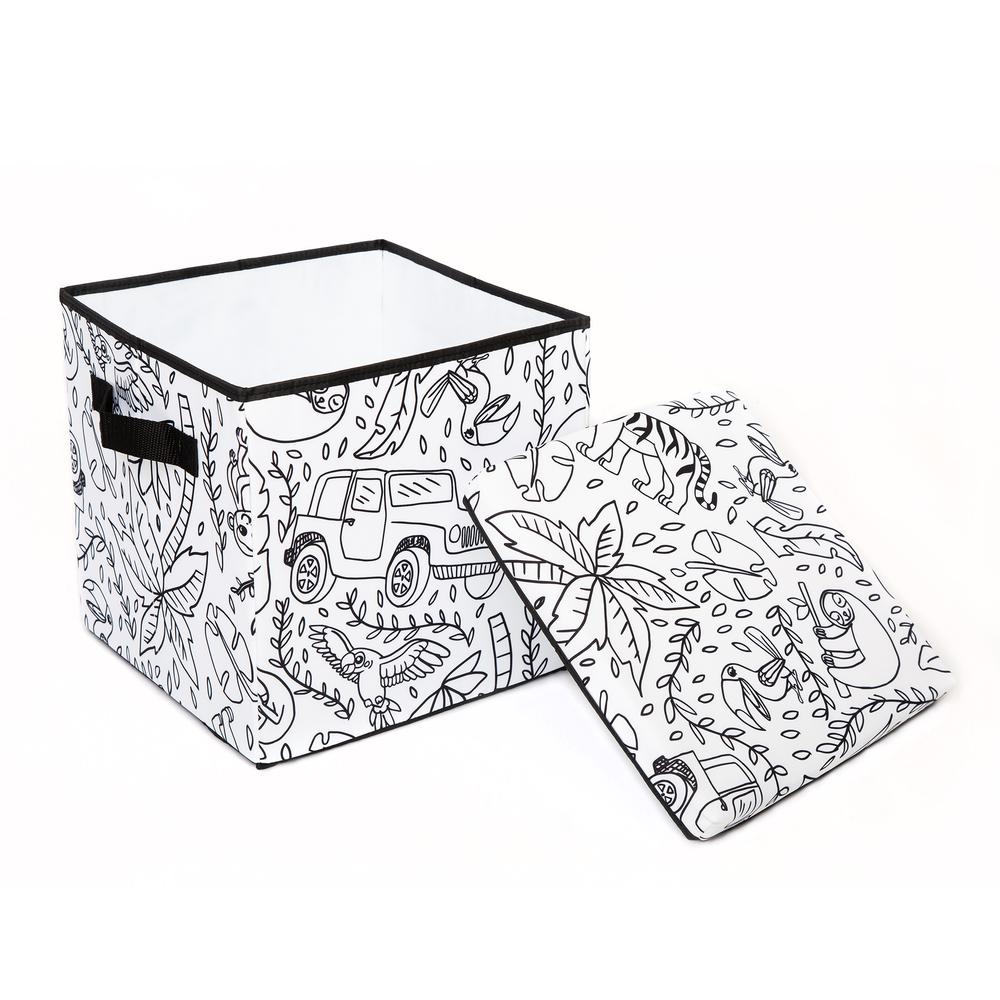 Kid's Coloring Storage Cube with Lid (includes 4 Pack Of Washable Markers) - Jungle Print. Picture 2