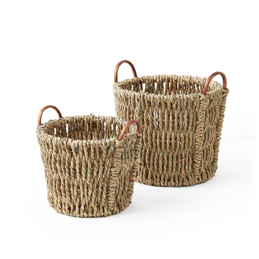 Set Of Two Chunk Seagrass Baskets With Rattan Ear Handles. Picture 2