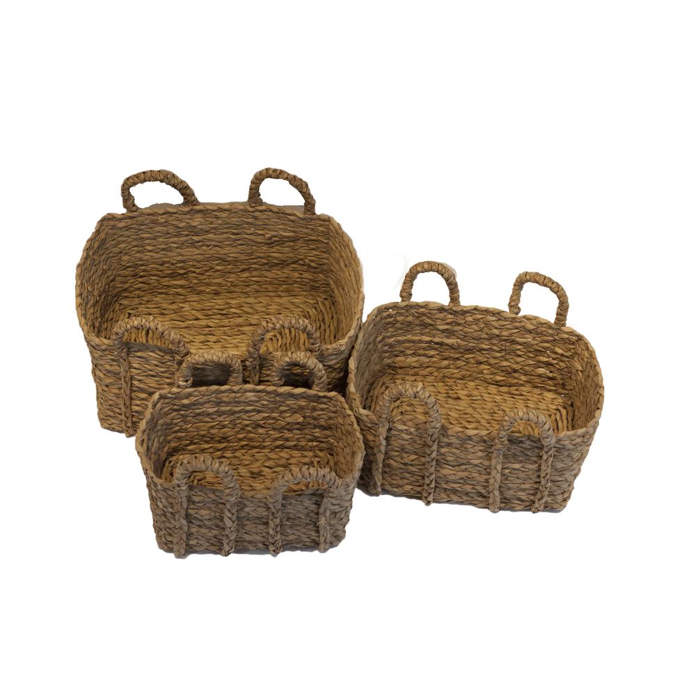 Set of Three Jumbo Rectangular Braided Rush Baskets - Natural. Picture 4