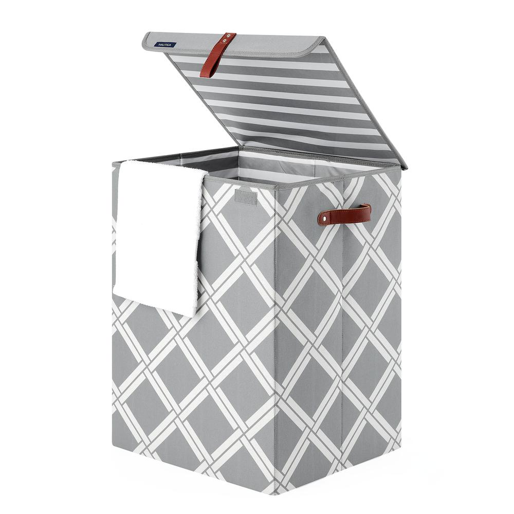 Nautica Foldable Hamper with Lid - Grey Box Weave. Picture 3