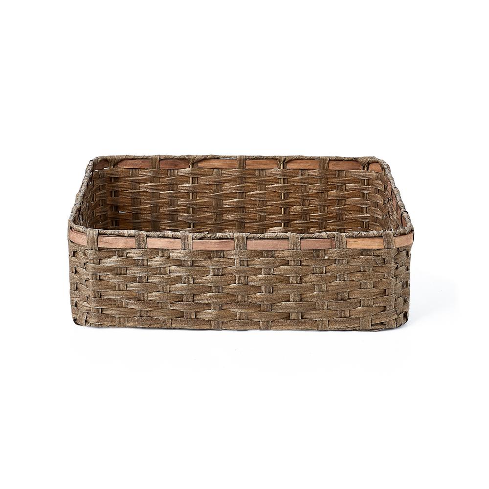 Set of Three Rectangle Faux Wicker Storage Basket with Woodstrip Edge - Tan. Picture 1