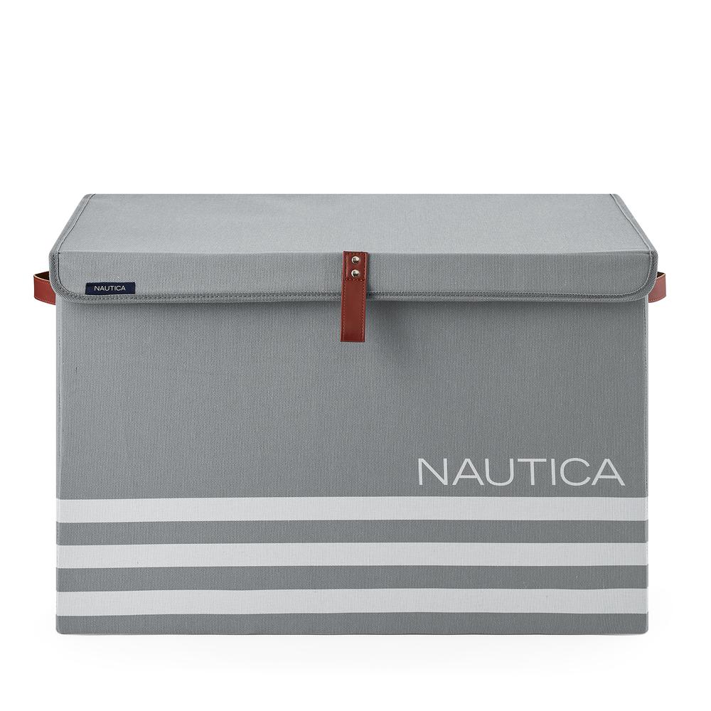 Nautica Foldable Large Storage Trunk with Lid - Grey Stripe. Picture 1