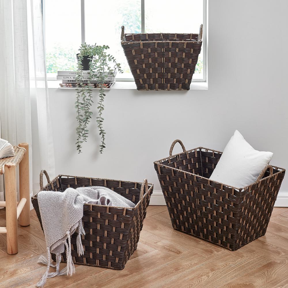 Set Of Three Rectangular Faux Wicker Storage Bins In Combo Weave. Picture 5