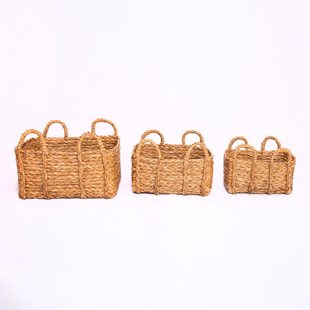 Set of Three Jumbo Rectangular Braided Rush Baskets - Natural. Picture 3