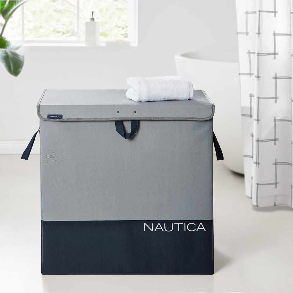 Nautica Foldable Divided Hamper with Lid - Grey Block. Picture 2