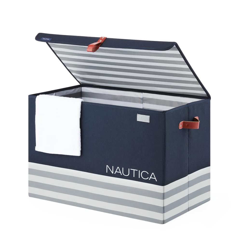 Nautica Foldable Large Storage Trunk with Lid - Navy Stripe. Picture 3
