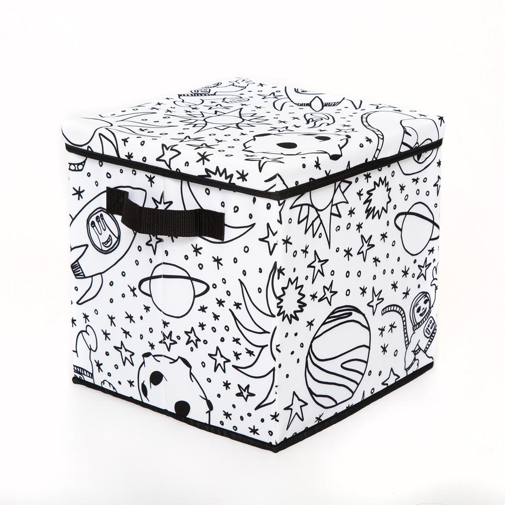 Kid's Coloring Storage Cube with Lid (includes 4 Pack Of Washable Markers) - Space Print. Picture 2