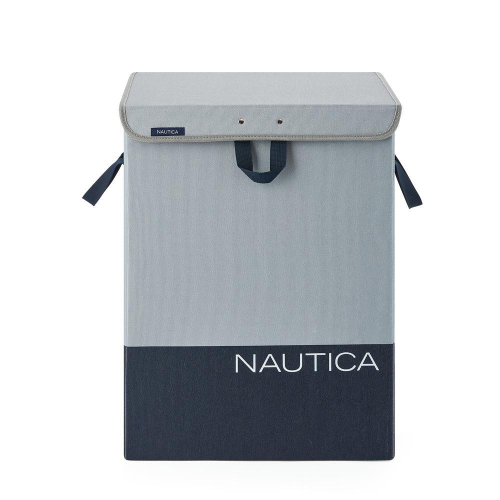 Nautica Foldable Hamper with Lid - Grey Block. Picture 1