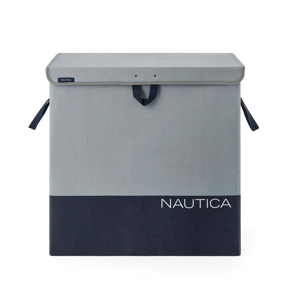 Nautica Foldable Divided Hamper with Lid - Grey Block. Picture 1