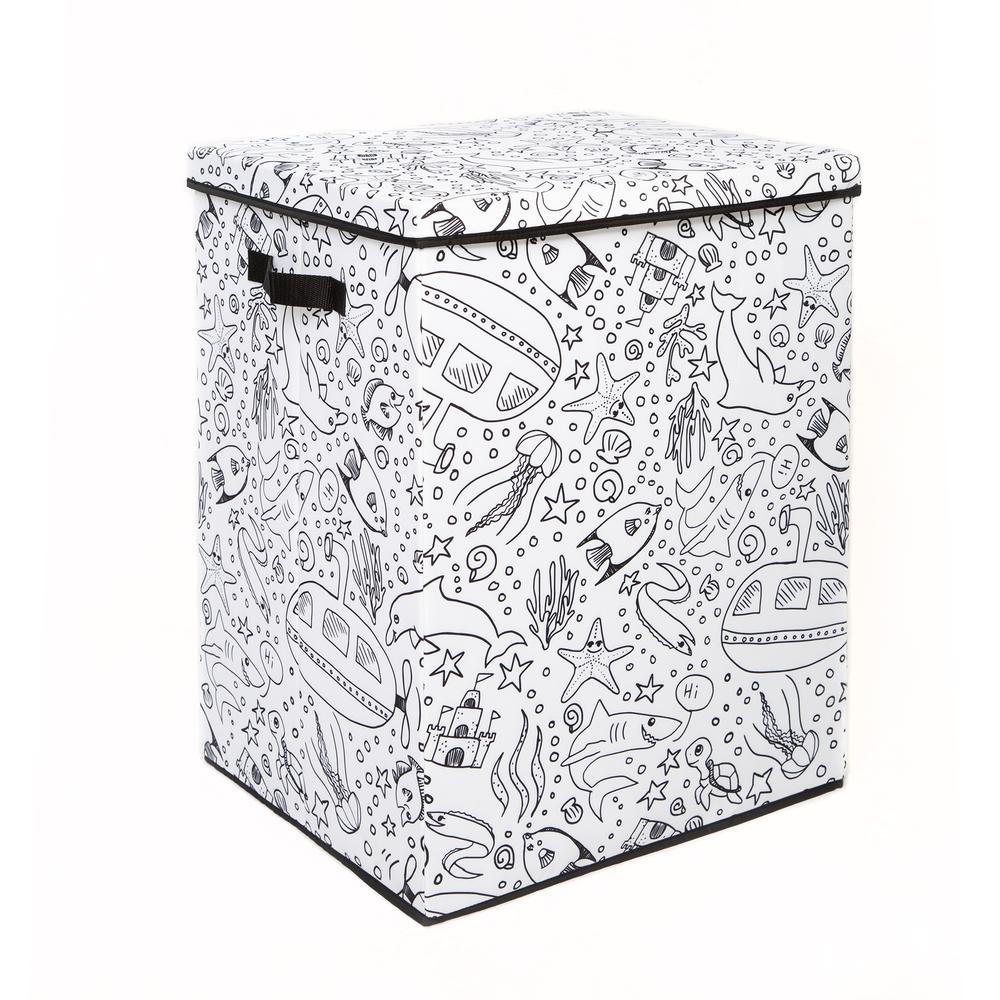 Kid's Coloring Lidded Hamper (includes 4 Pack Of Washable Markers) - Under Sea Print. Picture 1