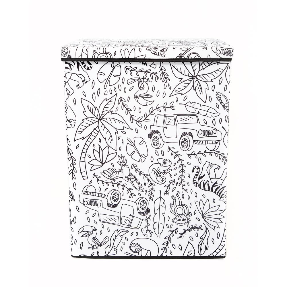Kid's Coloring Lidded Hamper (includes 4 Pack Of Washable Markers) - Jungle Print. Picture 1