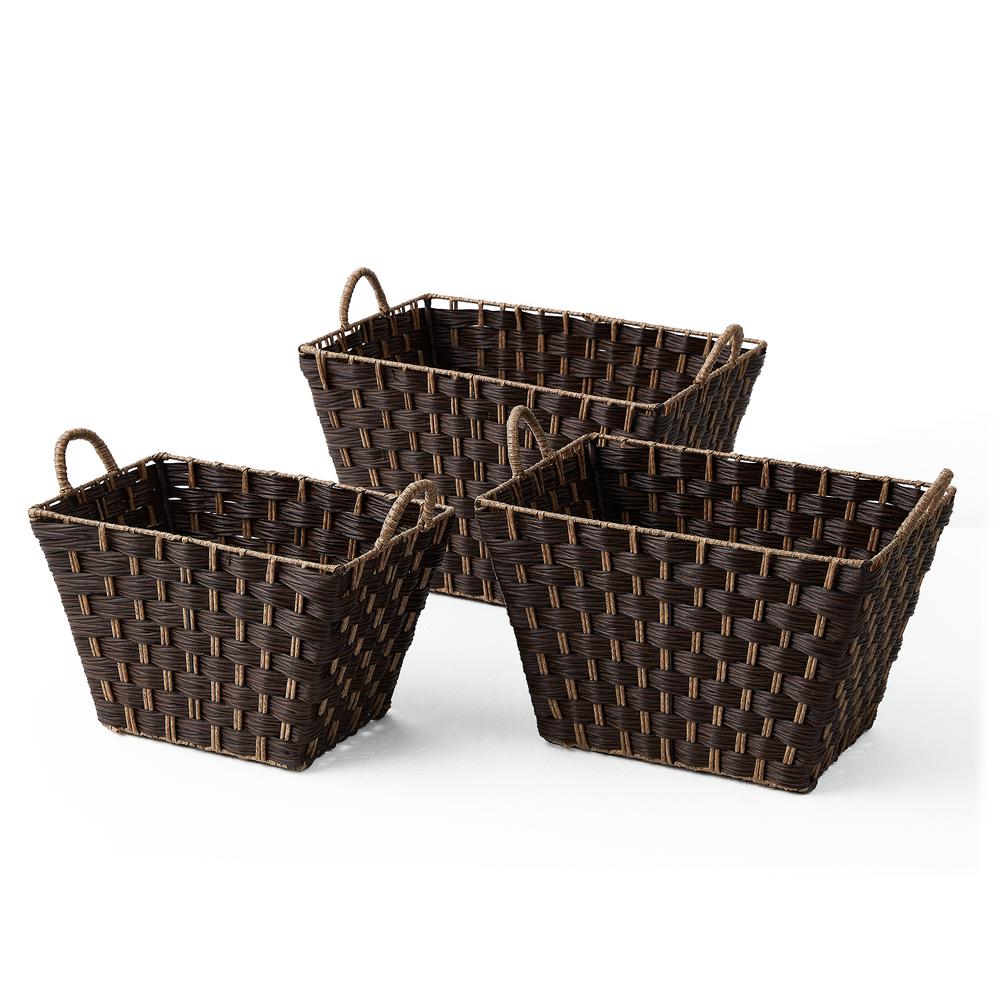 Set Of Three Rectangular Faux Wicker Storage Bins In Combo Weave. Picture 1