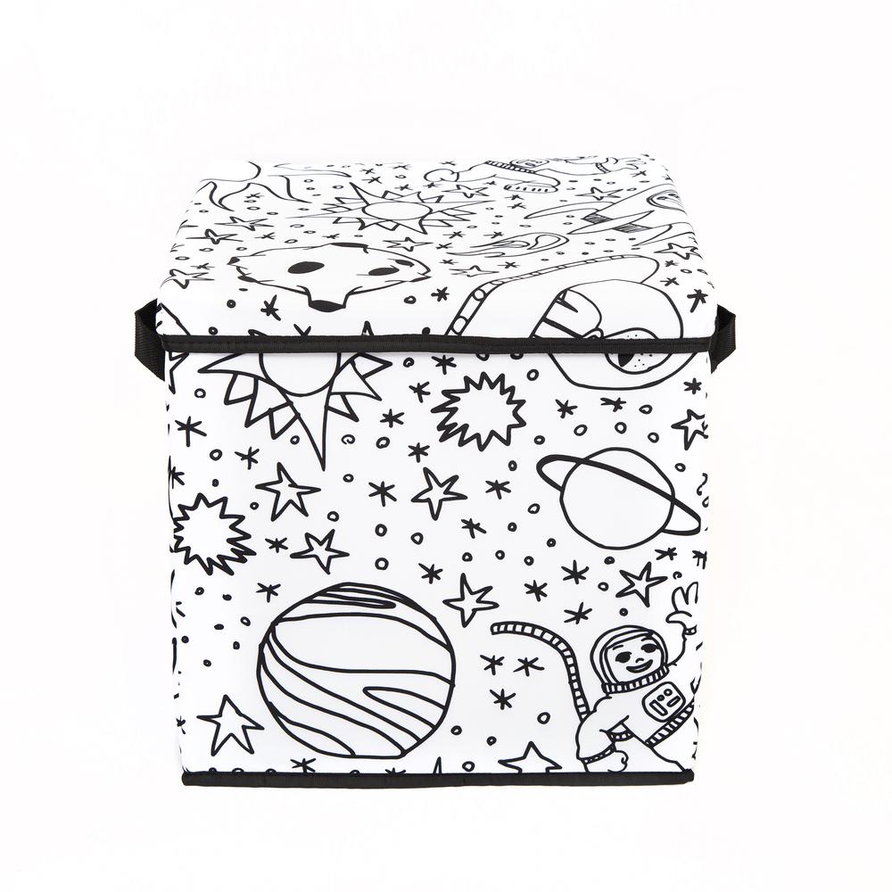 Kid's Coloring Storage Cube with Lid (includes 4 Pack Of Washable Markers) - Space Print. Picture 1