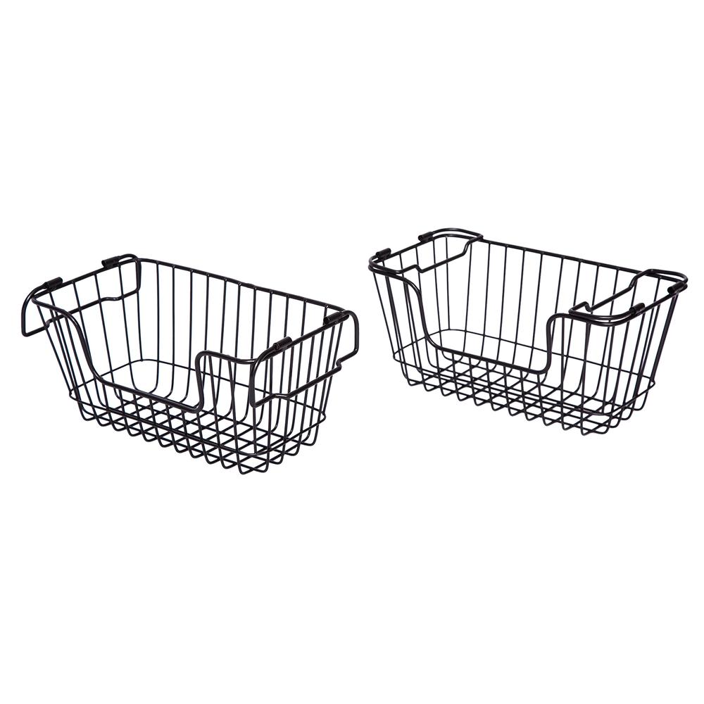 Set Of Two Small Wire Stacking Baskets With Fold Down Ear Handles. Picture 1