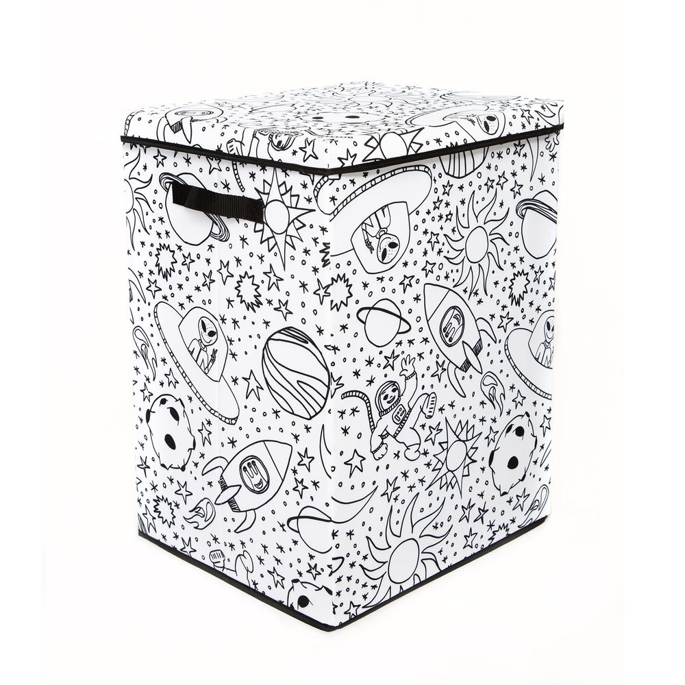 Kid's Coloring Lidded Hamper (includes 4 Pack Of Washable Markers) - Space Print. Picture 1