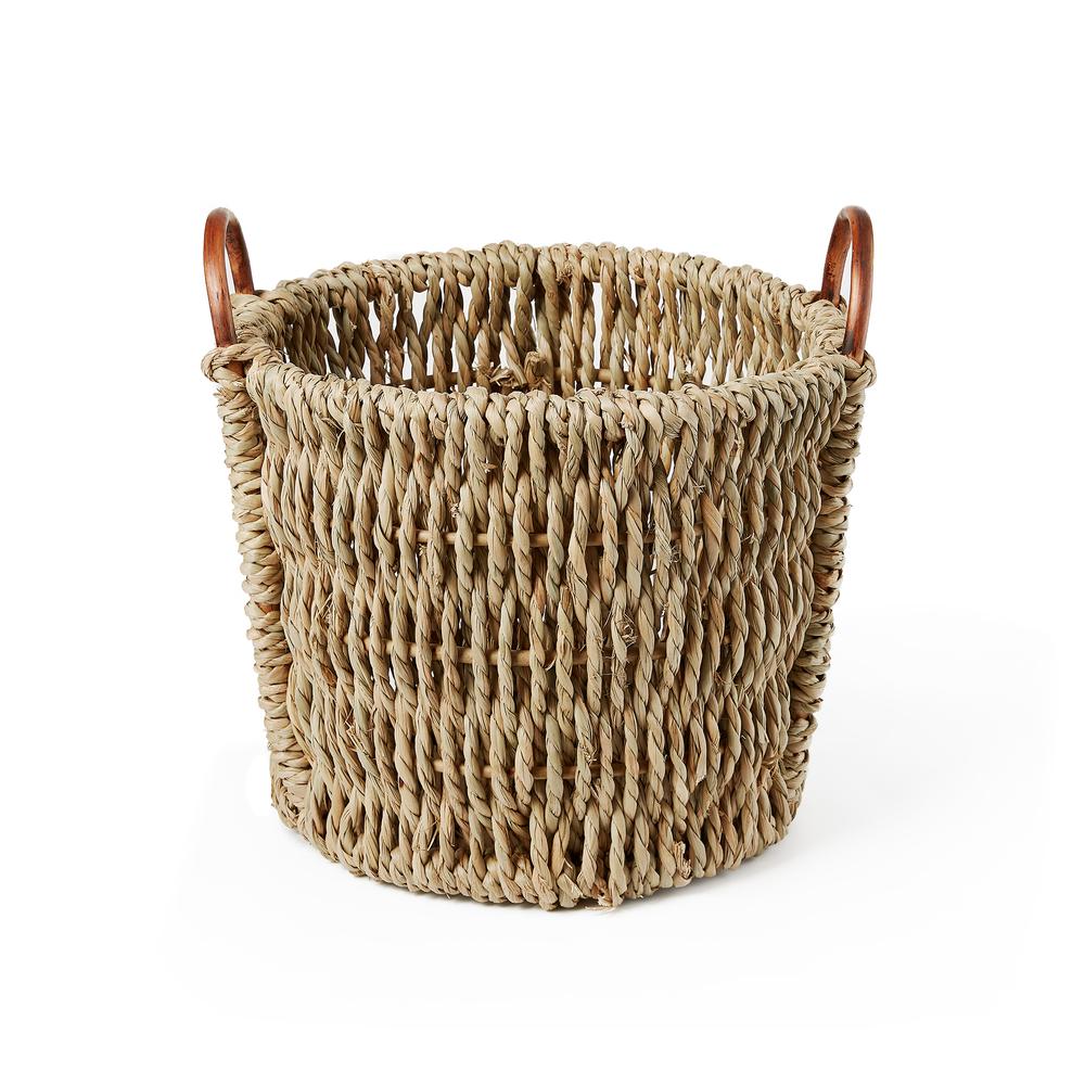 Set Of Two Chunk Seagrass Baskets With Rattan Ear Handles. Picture 4