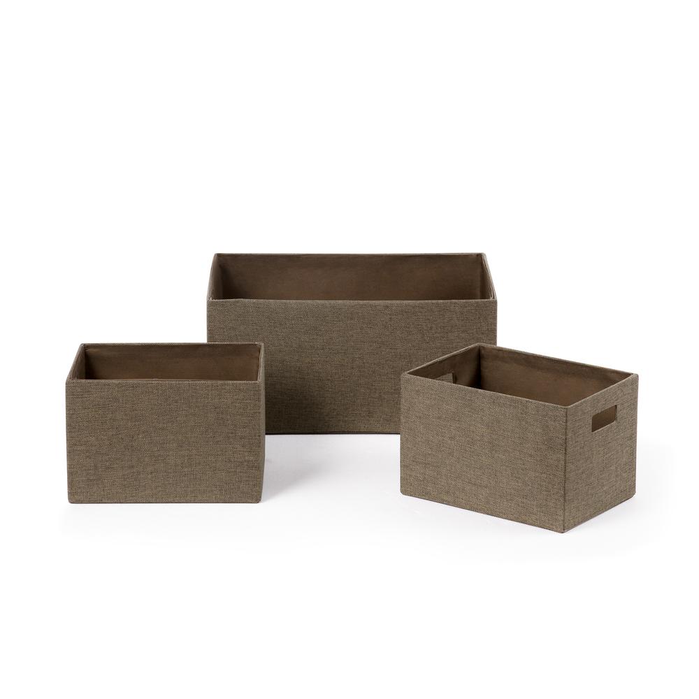 Set of Three Linnen Look Covered Cardboard Rect Storage Bins - Taupe. Picture 1