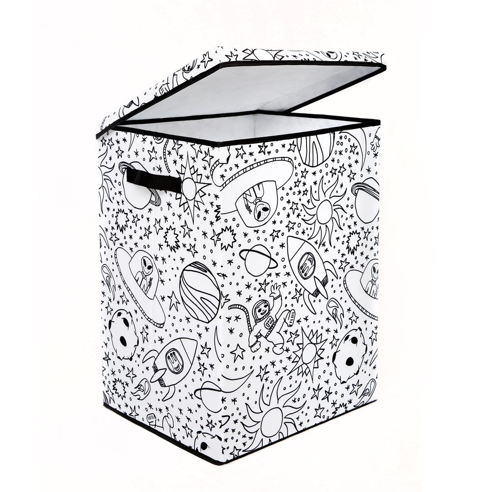 Kid's Coloring Lidded Hamper (includes 4 Pack Of Washable Markers) - Space Print. Picture 2