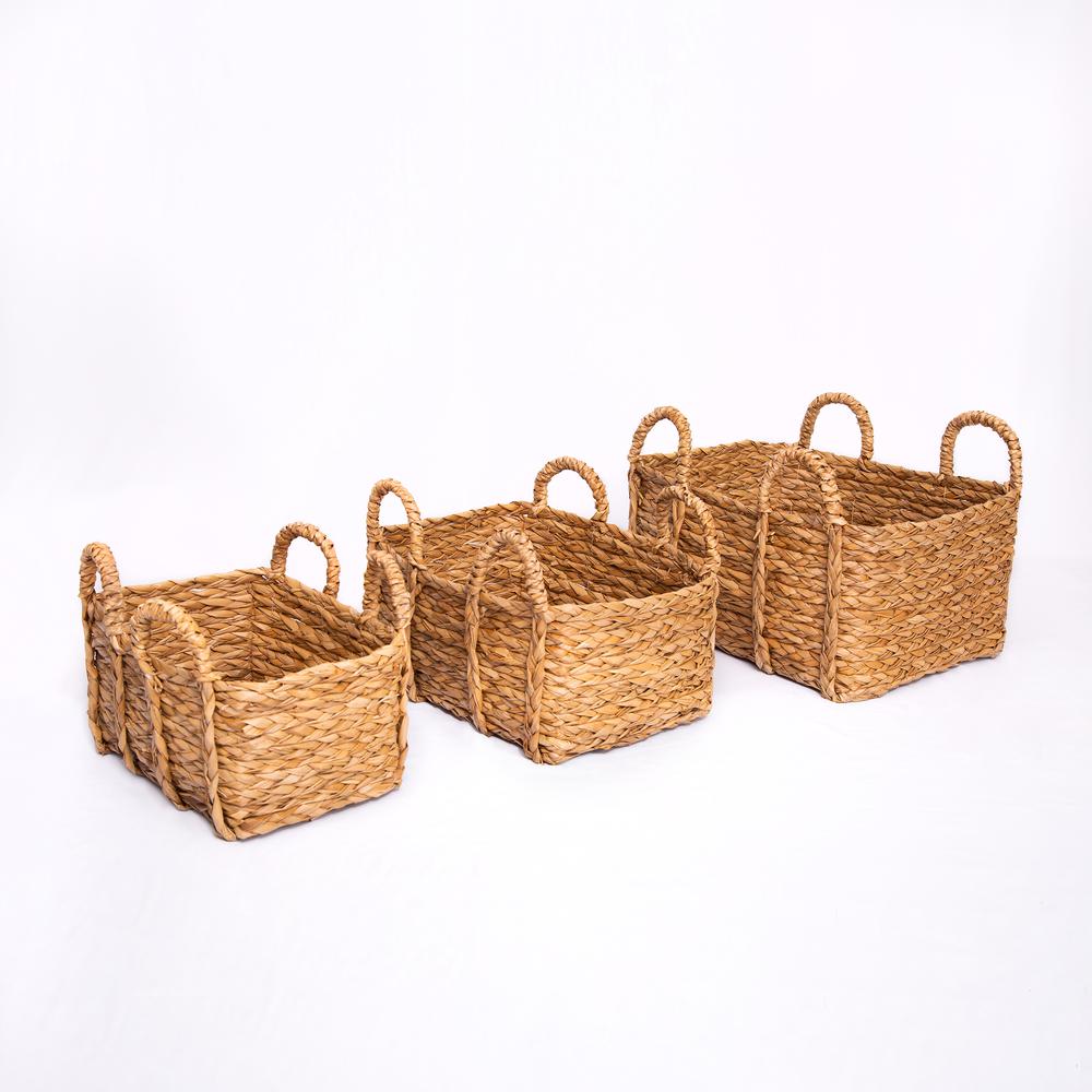 Set of Three Jumbo Rectangular Braided Rush Baskets - Natural. Picture 2