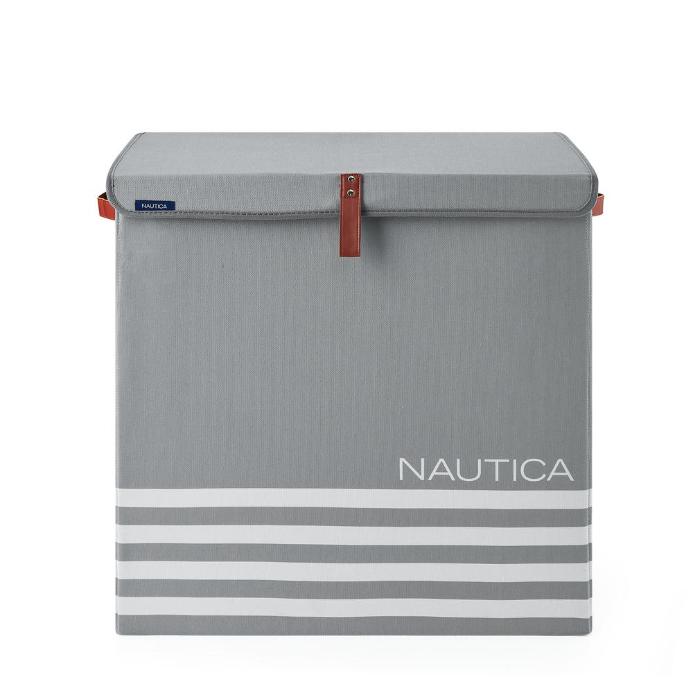 Nautica Foldable Divided Hamper with Lid - Grey Stripe. Picture 3