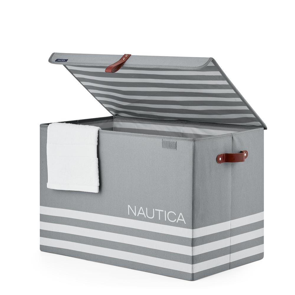 Nautica Foldable Large Storage Trunk with Lid - Grey Stripe. Picture 3