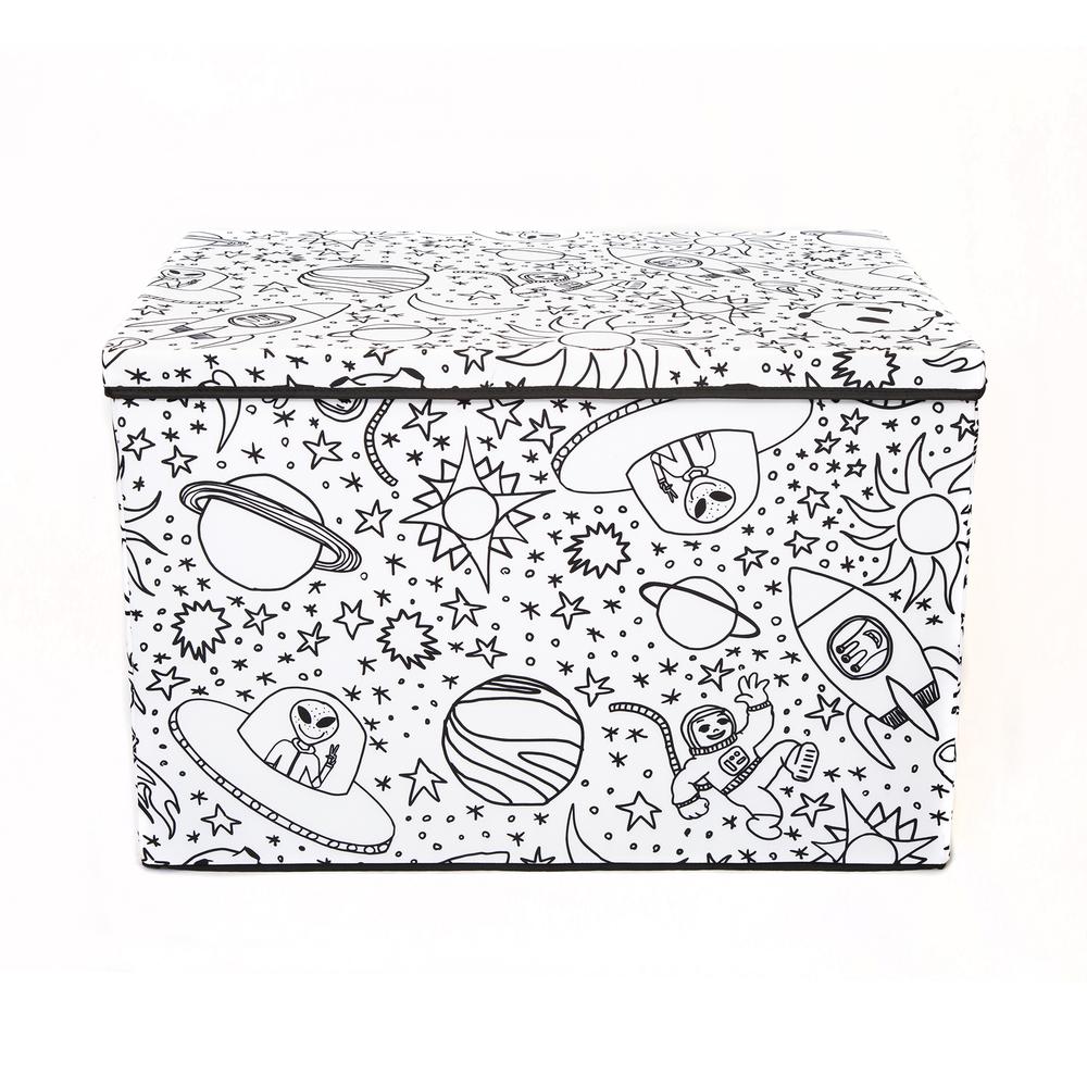Kid's Coloring Medium Trunk with Lid and Removable Divider (includes 4 Pack Of Washable Markers) - Space Print. Picture 2