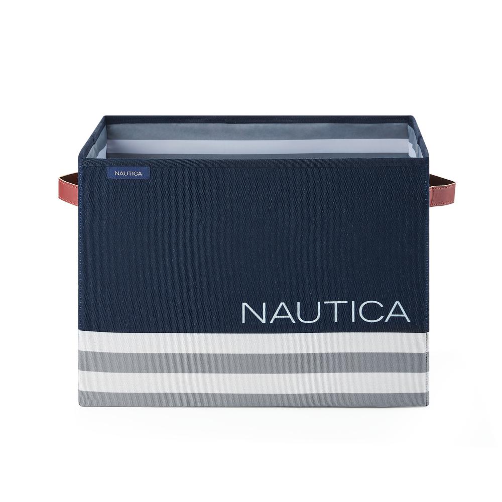 Nautica Foldable Rectangle Storage Bin (no lid) - Navy Stripe. Picture 1