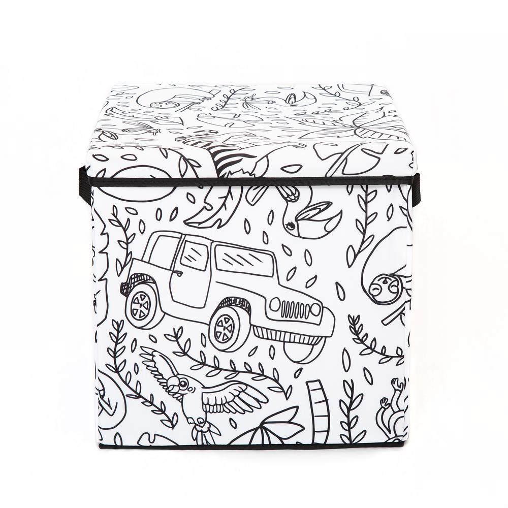 Kid's Coloring Storage Cube with Lid (includes 4 Pack Of Washable Markers) - Jungle Print. Picture 1