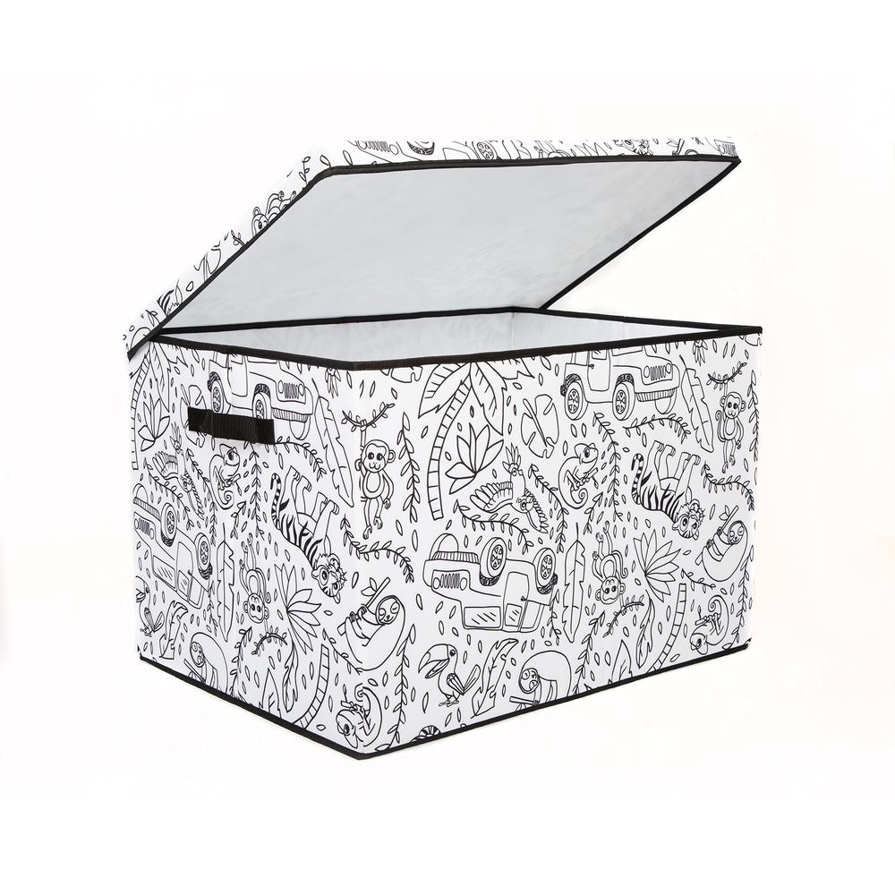 Kid's Coloring Medium Trunk with Lid and Removable Divider (includes 4 Pack Of Washable Markers) - Jungle Print. Picture 1