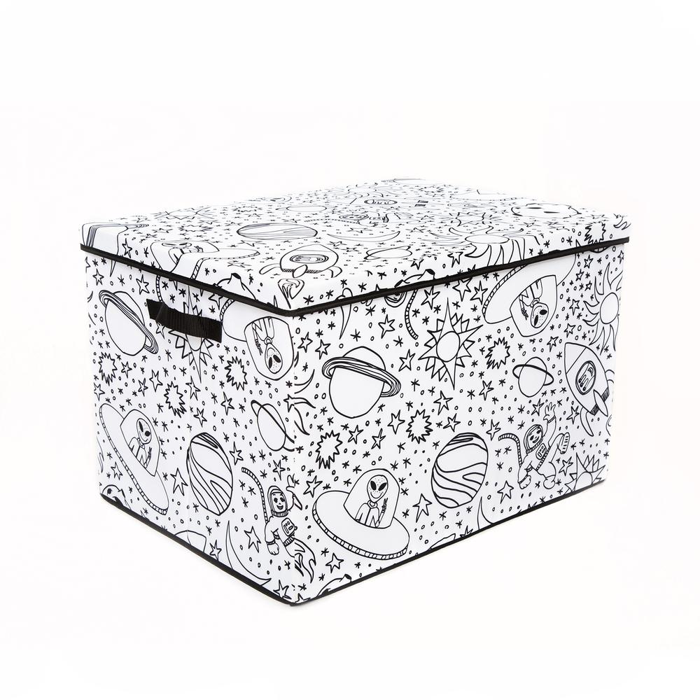 Kid's Coloring Medium Trunk with Lid and Removable Divider (includes 4 Pack Of Washable Markers) - Space Print. Picture 3