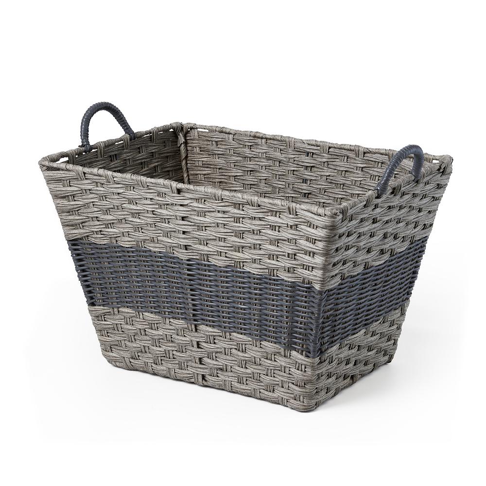 Set Of Three Rectangular Faux Wicker Storage Bins In Combo Weave with Cut Out Handles. Picture 4