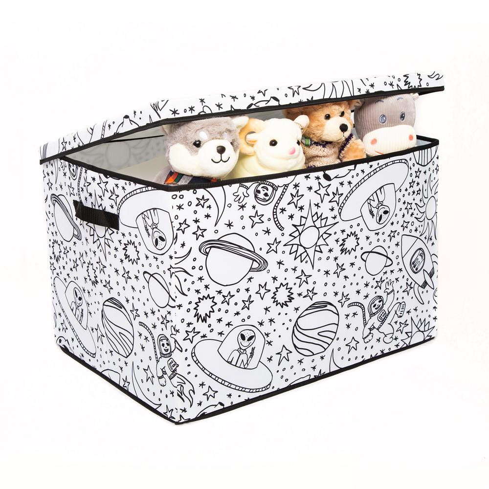 Kid's Coloring Medium Trunk with Lid and Removable Divider (includes 4 Pack Of Washable Markers) - Space Print. Picture 1
