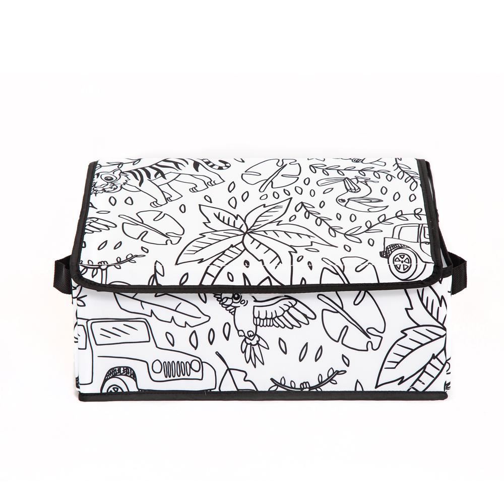 Kid's Coloring Angled Storage Bin with Lid (includes 4 Pack Of Washable Markers) - Jungle Print. Picture 1