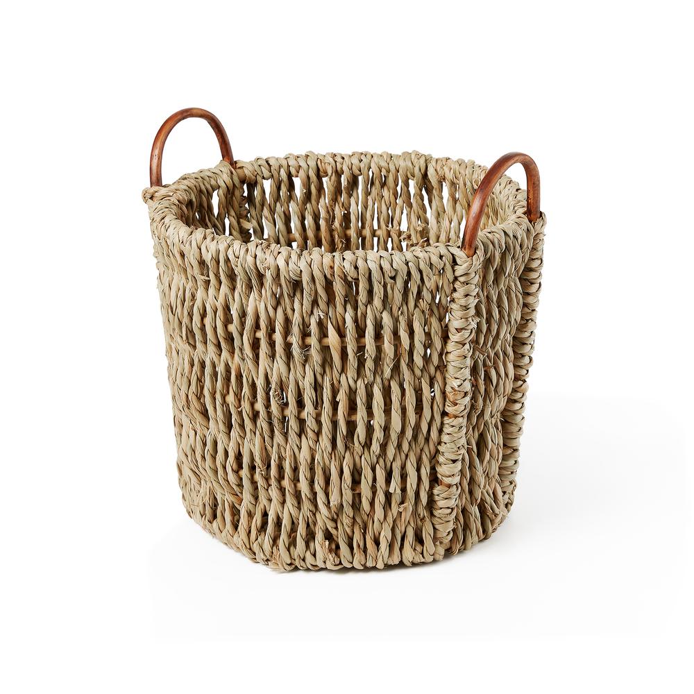 Set Of Two Chunk Seagrass Baskets With Rattan Ear Handles. Picture 5