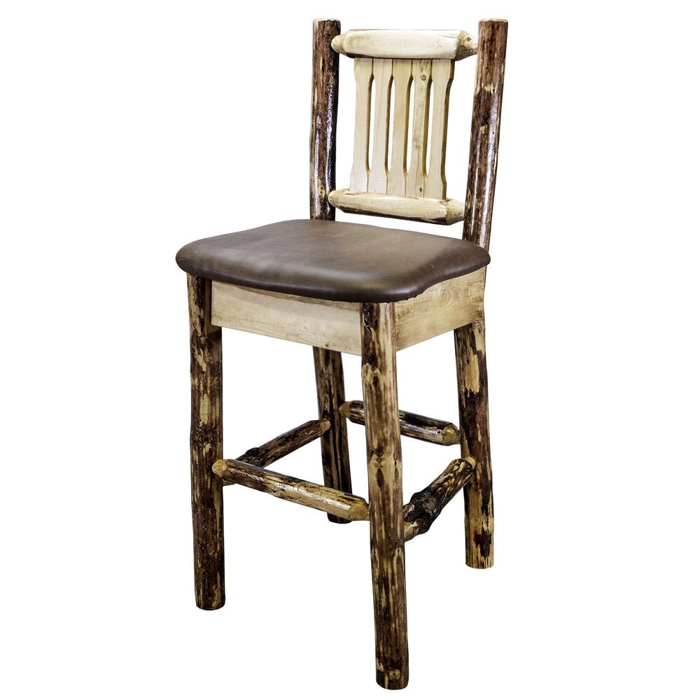 Glacier Country Collection Barstool w/ Back, Upholstered Seat, Saddle Pattern. Picture 2