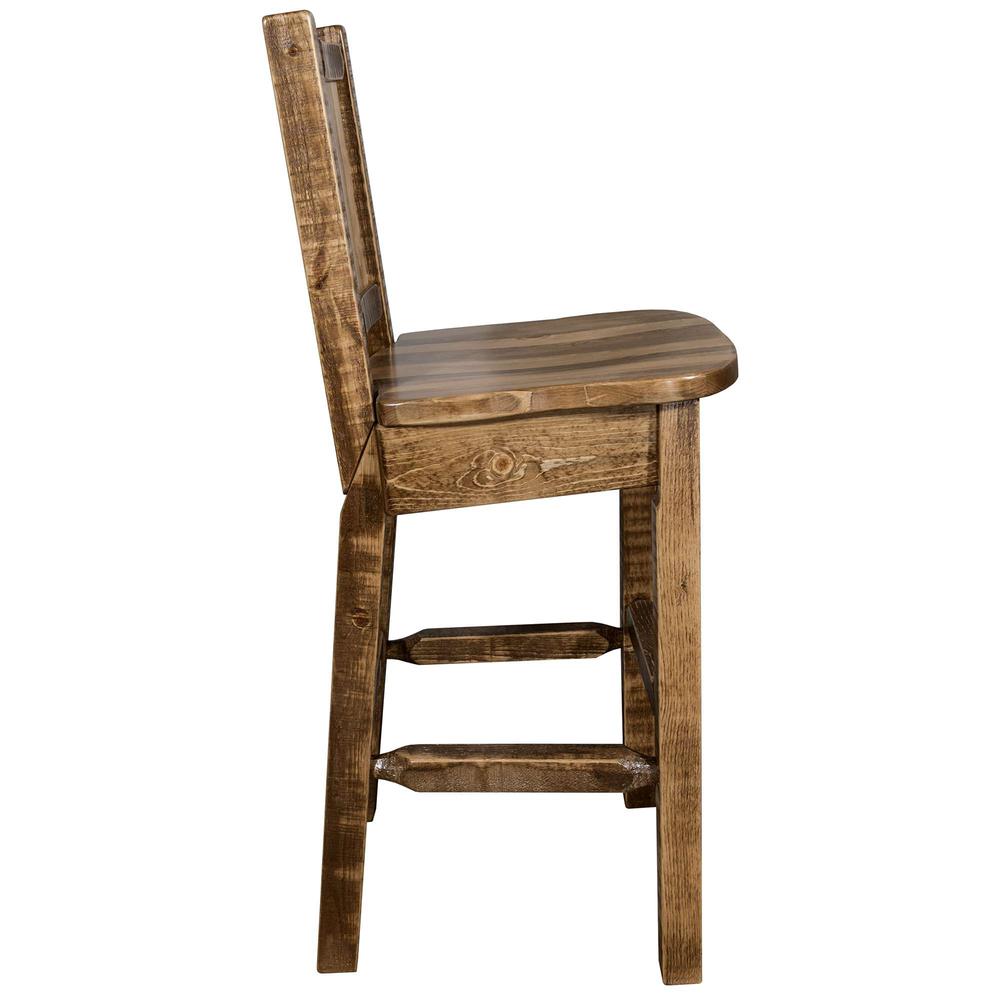 Homestead Collection Barstool w/ Back, w/ Laser Engraved Pine Tree Design, Stain & Lacquer Finish. Picture 5